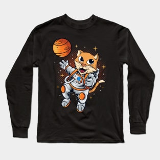 Astronaut cat with galaxy in hand Long Sleeve T-Shirt